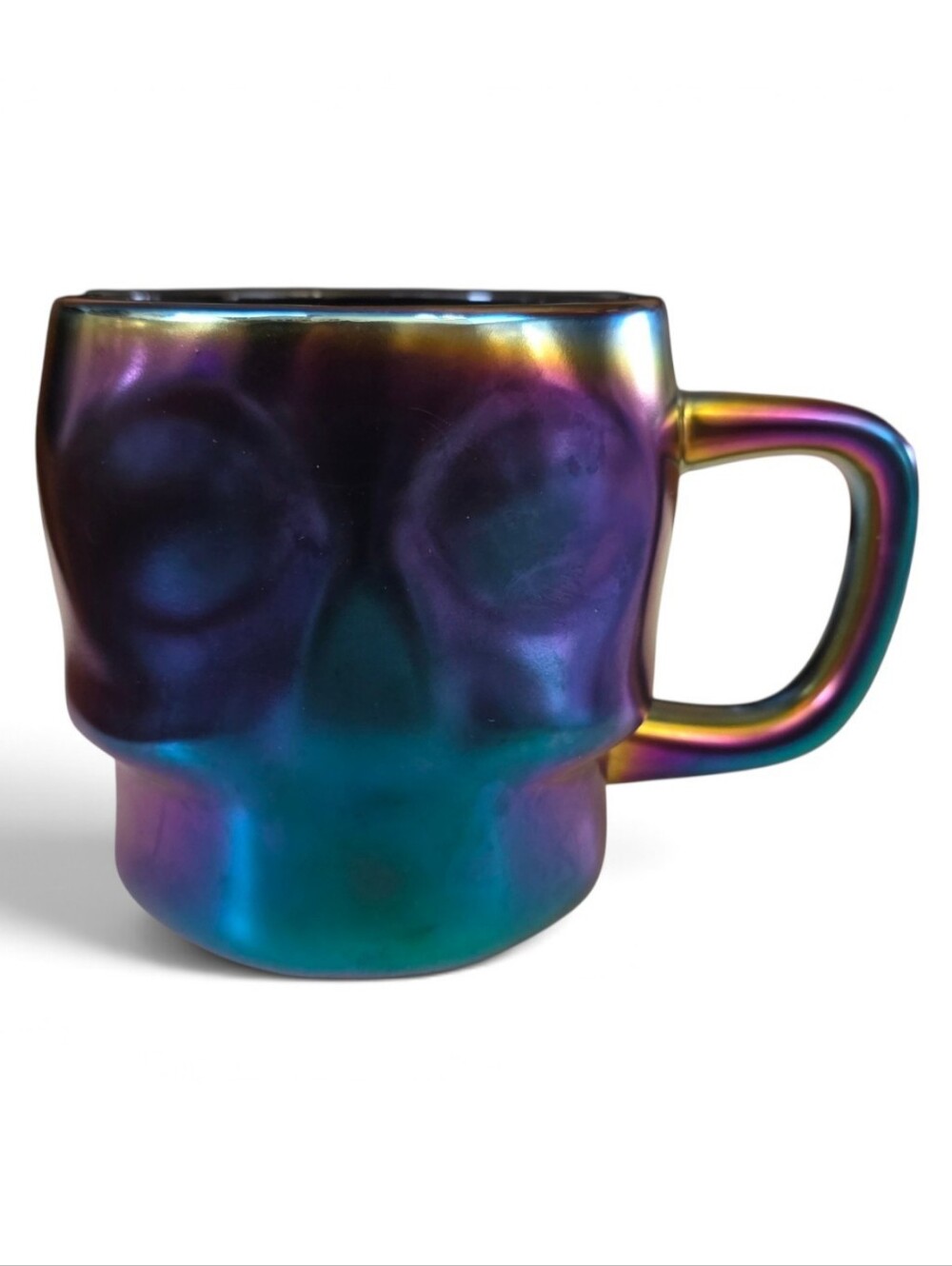 Starbucks 14 oz Rainbow Irredescent Oil Slick Coffee Mug Cup Skull
